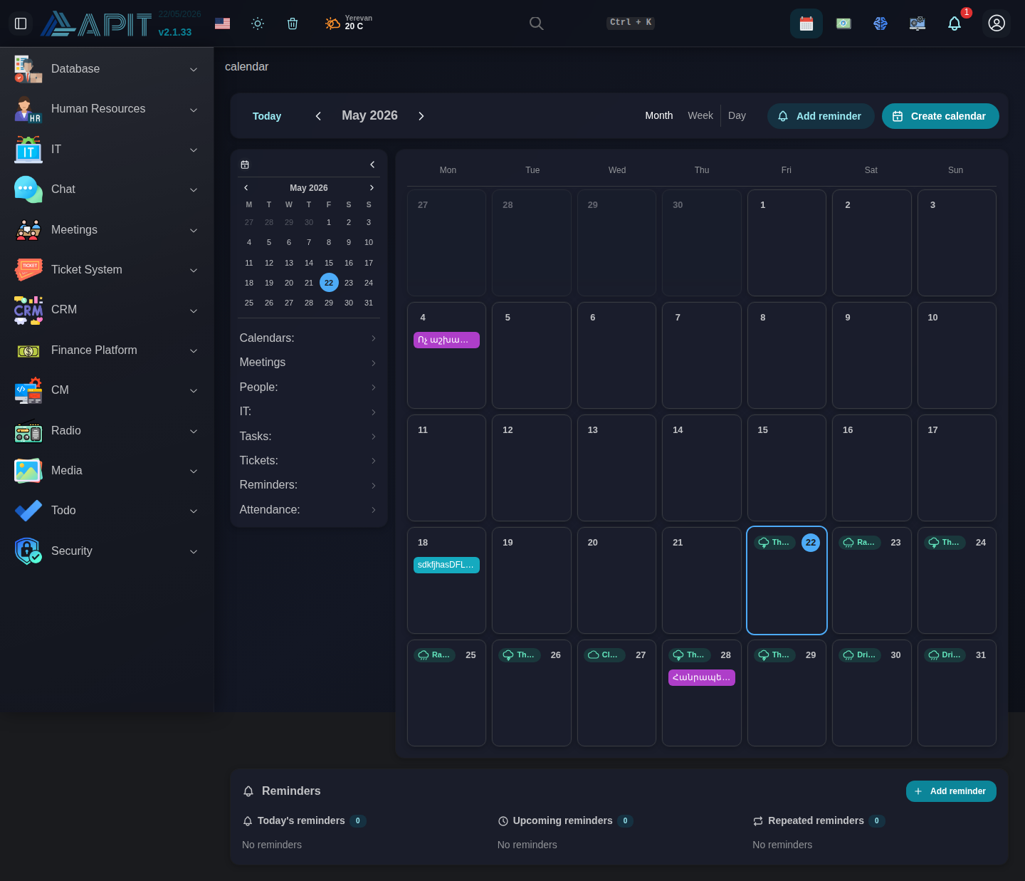 Calendar dashboard