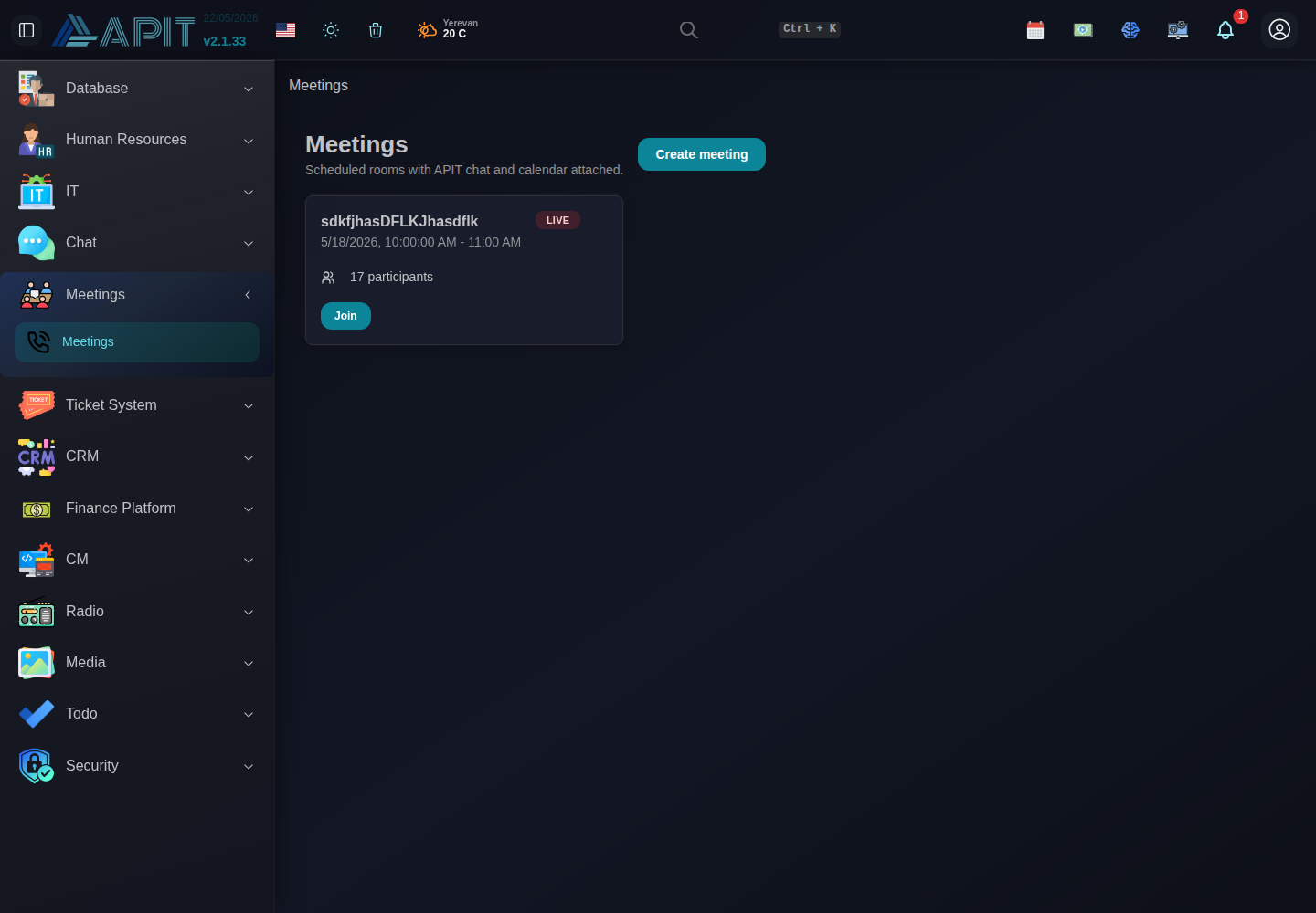 Meetings dashboard